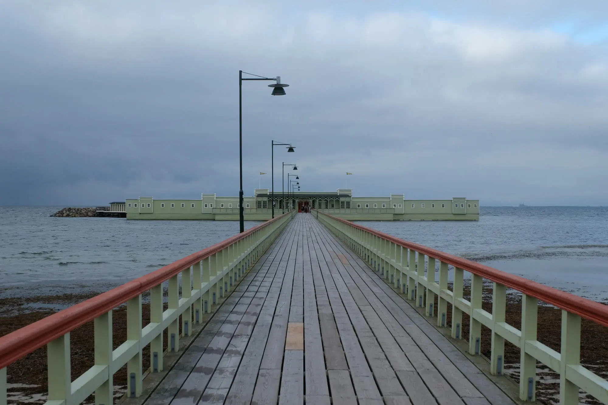 One of the piers at Ribersborg Beach, housing saunas and pools.