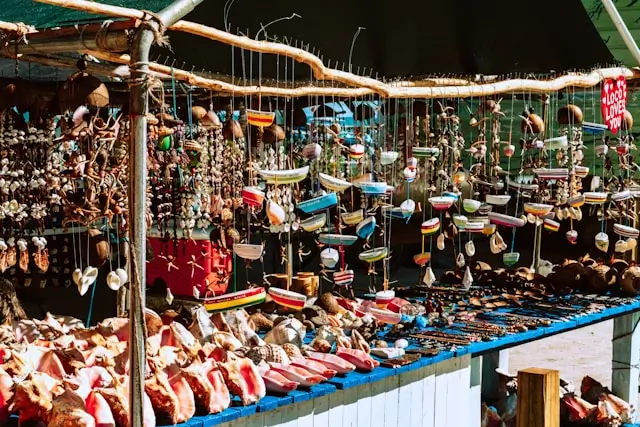 Local stores display fishing-related items, a reminder of the island