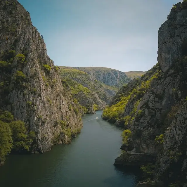 River between rocky cliffs at Matka canyon.