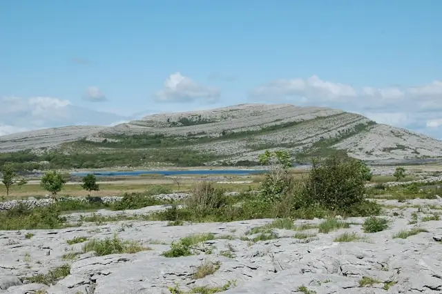 Mountain range with a lake, in the Burren National Park.