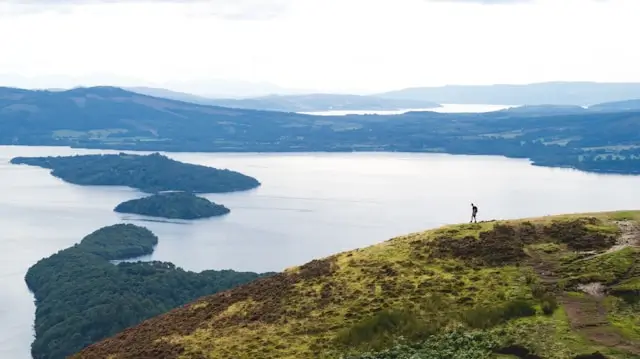 Aerial view of Loch Lomond from Conic Hill.