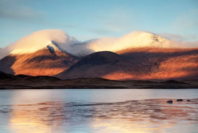 Sunrise over a winters landscape at Rannoch Moor.